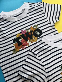 Personalised Retro Flowers Striped Kids T Shirt, 3 of 4