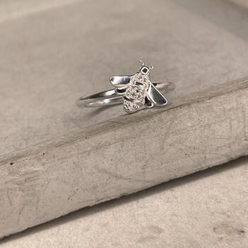 Sterling Silver Crystal Bee Ring, 7 of 12