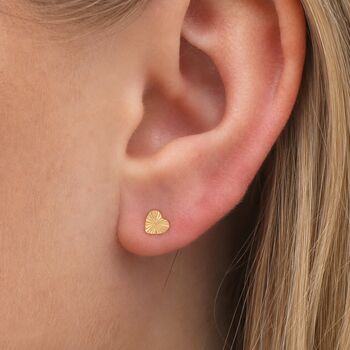 Gold Plated Sterling Silver Sunburst Heart Stud Earrings, 2 of 6