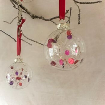 Set Of Six Red And Purple Christmas Baubles Tree Decoration Christmas Ornaments, 2 of 7