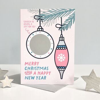 Silver Bauble Scratch Off Surprise Gift Christmas Card, 2 of 5
