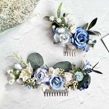 Royal Blue And White Floral Hair Comb, 7 of 7