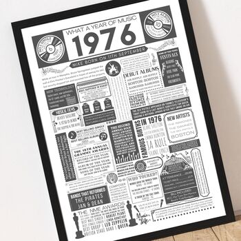 Personalised 1976 Music Print 50th Birthday Gift, 4 of 10