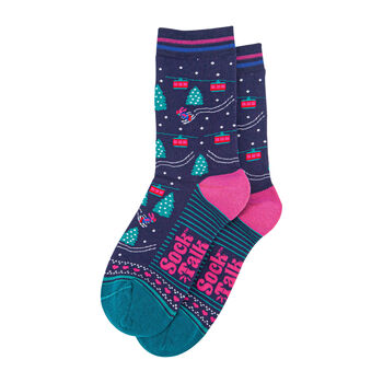 Ski Cable Cars Christmas Bamboo Socks Navy, 4 of 4