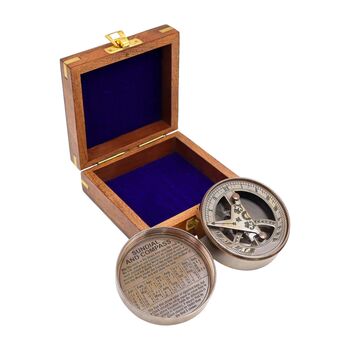 Custom Bronze Signature Sundial Compass Gift With Wooden Box, 7 of 10