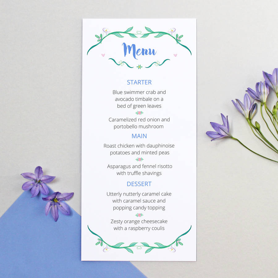 Botanical Wedding Breakfast Menu By Martha Brook
