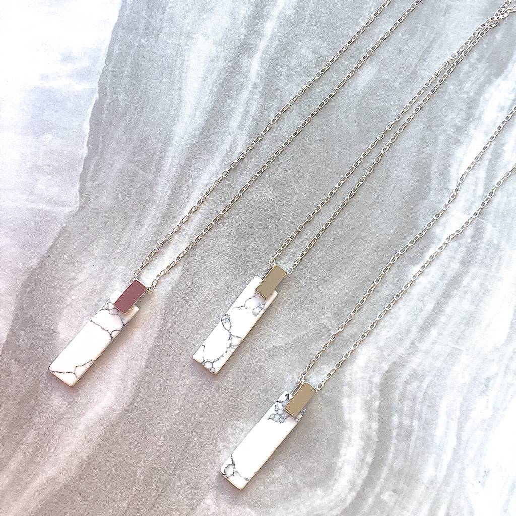 white marble pendant necklace by rock, paper, stars