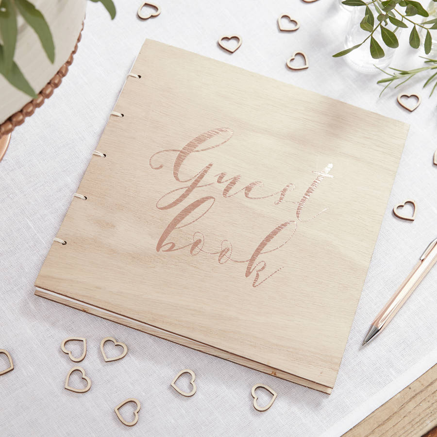 Rose Gold Foiled Wooden Wedding Guest Book, 1 of 3
