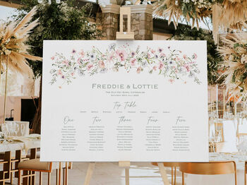 Wedding Table Plan Sign With Pink Wild Flower, 3 of 7