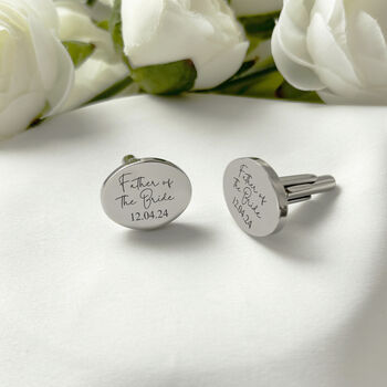 Stainless Steel Personalised Oval Wedding Cufflinks, 4 of 6