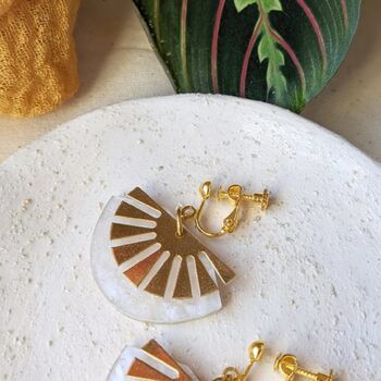 Clip On Earrings Art Deco Fan Sunburst, 5 of 7