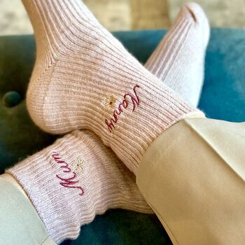 Personalised Cashmere Socks With Flower, 2 of 6