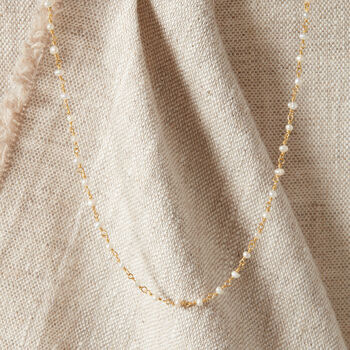 White Pearl Beaded Chain Skinny Short Necklace, 3 of 8