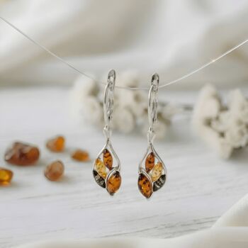 Tricolour Baltic Amber And Silver Leaf Drop Earrings, 3 of 3