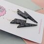 Large Black Lightning Bolt Earrings / Rocker Chick Statement Bold Stage Jewellery / Gothic Statement Earrings Dark Alternative Aesthetic, thumbnail 3 of 4