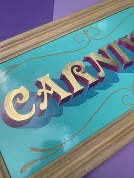 'Carnival' Gold Leaf Typography Wall Art Sign, 9 of 11