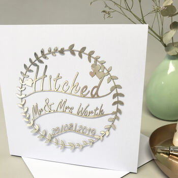Personalised Hitched Wedding Card, 9 of 10