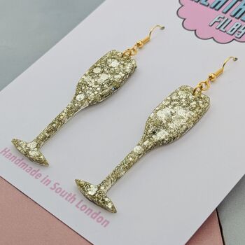 Gold Champagne Flute Glitter Earrings, 4 of 4