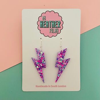 Lilac Lightning Bolt Earrings Small And Large, 9 of 10
