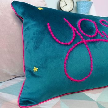 Yasss! Colourful Embroidered Cushion, 2 of 6