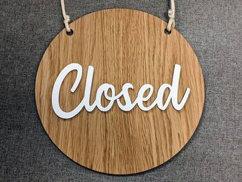 Open Closed Two Side Shop Sign Door Oak Wood Acrylic, 10 of 10