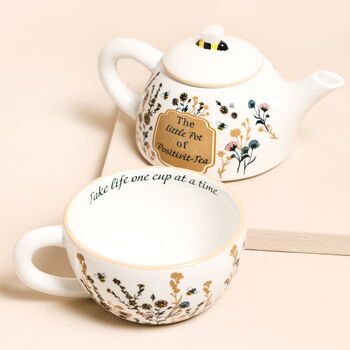 Ceramic Little Pot Of Positivitea Tea Teapot And Mug Set, 3 of 3