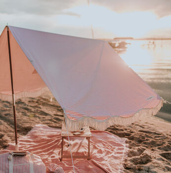 Baby Pink Striped Fringed Beach Canopy, 4 of 6