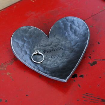 11th Anniversary Steel Hearts Dish Set, Couples Gift, 9 of 11