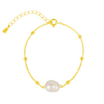 Single Pearl Beaded Chain Gold Bracelet, 2 of 7