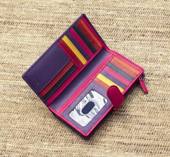 Purple And Multicolour Womans Leather Purse Wallet Rfid, 7 of 12