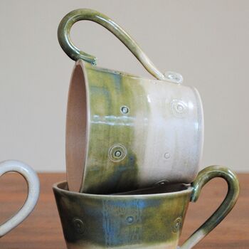 Stoneware Handmade Mug Green And Cream Stripe, 2 of 9