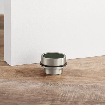 Brass Floor Mounted Door Stops With Leather Insert, 10 of 12