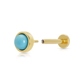 Turquoise Cabochon Single Flat Back Earring, Gold Plated, 2 of 5