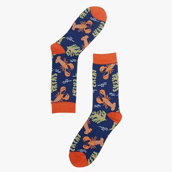 Men's Bamboo Socks Navy Orange Ocean Lobsters, 2 of 2