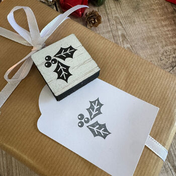 Merry Christmas Holly Design Rubber Stamp For Crafting, 5 of 8