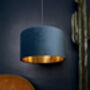 Flint Blue Velvet Lampshades With Gold Lining, thumbnail 2 of 10