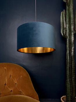Flint Blue Velvet Lampshades With Gold Lining, 2 of 10