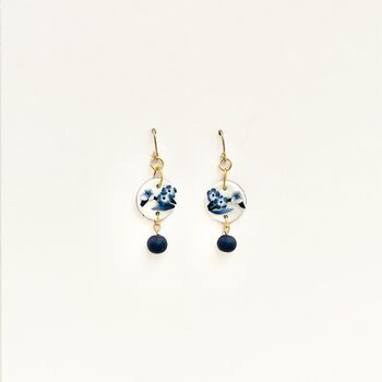 Handmade Blue And White Floral Dangle Clay Earrings, 5 of 6