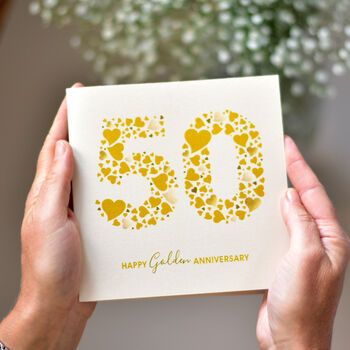 Personalised Love Hearts Gold 50th Anniversary Card, 3 of 5