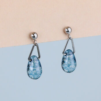 Sterling Silver Blue Flecked Crystal Dangle Stud Earrings, 2 of 6