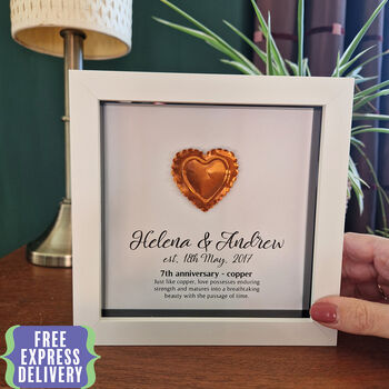 Personalised 7th Anniversary Gift Framed Copper Heart, 2 of 6