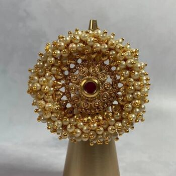 Fatima Gold Plated Pearl And Kundan Ring Ruby, 2 of 2