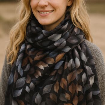 Autumn Whisper Leaf Print Scarf, 3 of 7