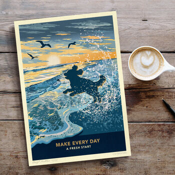 Cockapoo Or Poodle On A Seaside Shoreline Sunrise. A Limited Edition Dog Gift Print, 7 of 12