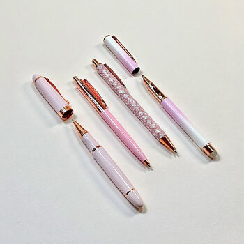 Pink And Rose Gold Four Piece Metal Pen Set, 5 of 8
