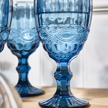 Set Of Four Sapphire Blue Glass Wine Goblets, 3 of 5
