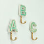 G Decor Alphabet Green Crackle Hooks Antique Brass, thumbnail 2 of 11