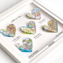 Five Personalised Heart Maps Framed Print, thumbnail 4 of 10