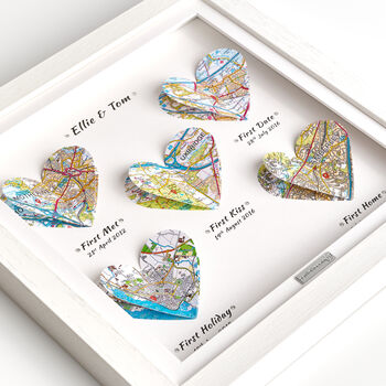 Five Personalised Heart Maps Framed Print, 4 of 10