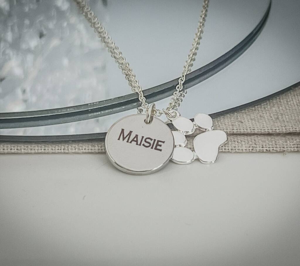 Personalised Paw Print Necklace Silver Plated, 1 of 6